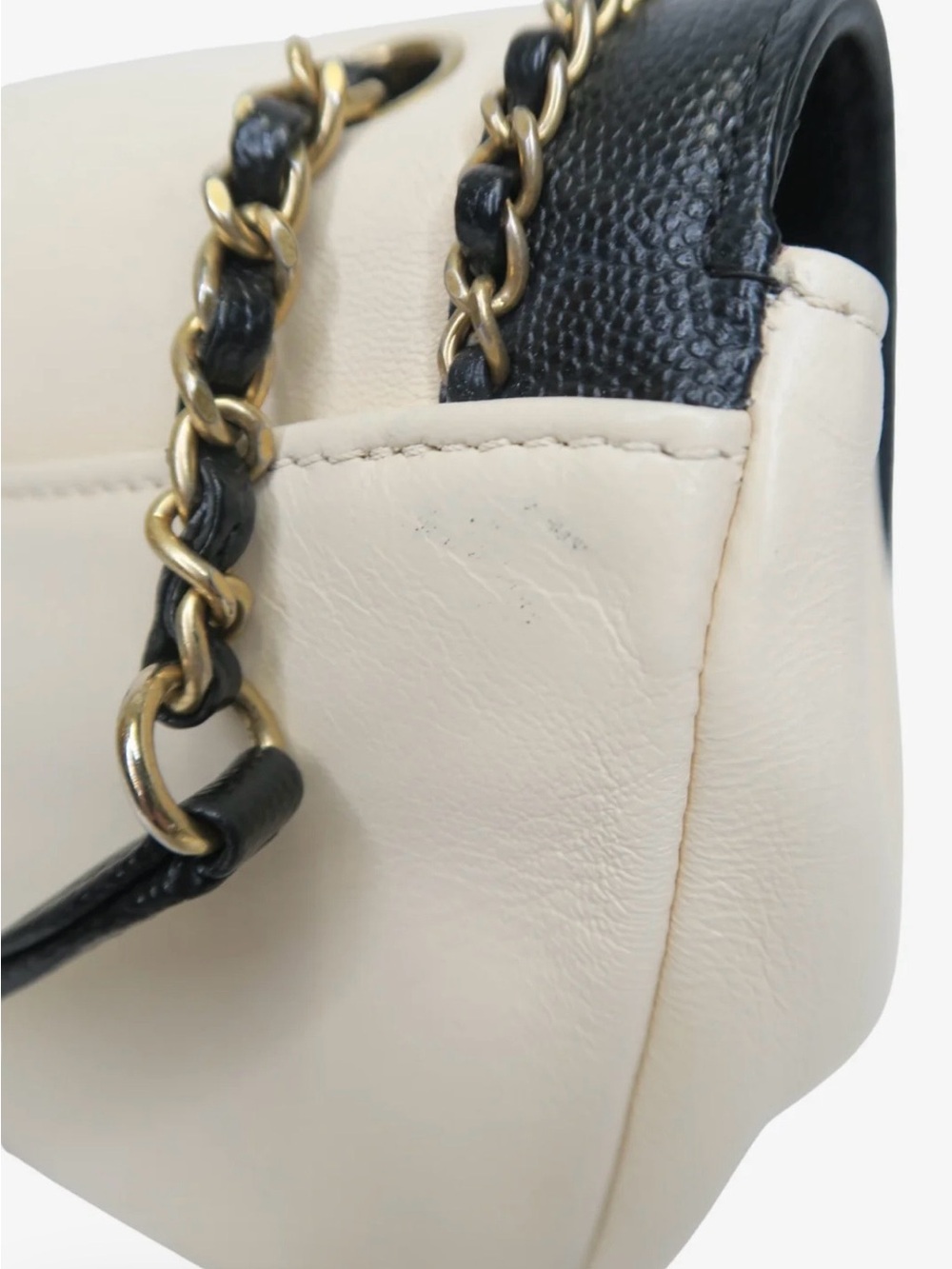 CHANEL Cream and Black Chain Trim Flap Crossbody Bag - Picture 8 of 16